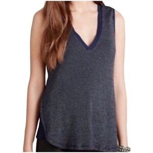Anthropologie Deletta Top Small Navy Sparkle Layered Lila Sleeveless V-neck